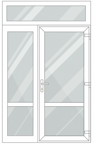  Ieejas PVC durvis ar 1 sānu un 1 augšējo logiem