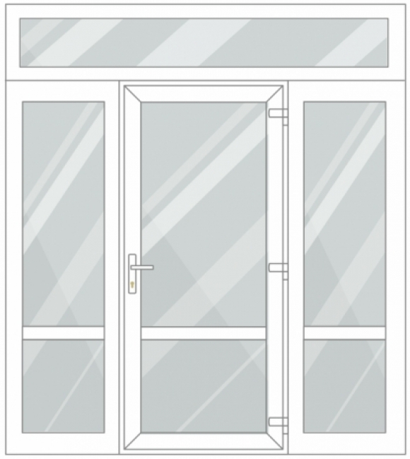  Ieejas PVC durvis ar 2 sānu un 1 augšējo logiem 