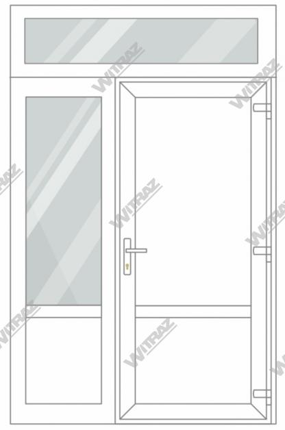   Ieejas PVC durvis ar 1 sānu un 1 augšējo logiem - Durvis (PVC + PVC) + Sānis (stikls + PVC) + Augšēja vitrīna (stikls)
