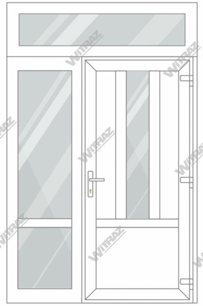   Ieejas PVC durvis ar 1 sānu un 1 augšējo logiem - Durvis ((PVC + stikls + PVC) + PVC)) + Sānis (stikls + stikls) + Augšēja vitrīna (stikls)