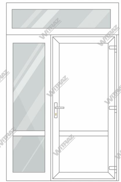   Ieejas PVC durvis ar 1 sānu un 1 augšējo logiem - Durvis (PVC + PVC) + Sānis (stikls + stikls) + Augšēja vitrīna (stikls)