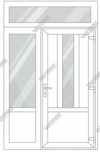   Ieejas PVC durvis ar 1 sānu un 1 augšējo logiem - Durvis ((PVC + stikls + PVC) + PVC)) + Sānis (stikls + PVC) + Augšēja vitrīna (stikls)