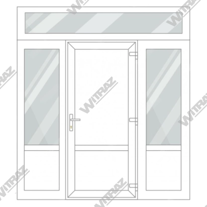   Ieejas PVC durvis ar 2 sānu un 1 augšējo logiem  - Durvis (PVC + PVC) + 2 Sānis (stikls + PVC) + Augšēja vitrīna (stikls)
